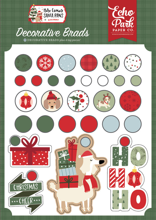 Echo Park - Here Comes Santa Paws Collection - Self-Adhesive Decorative Brads
