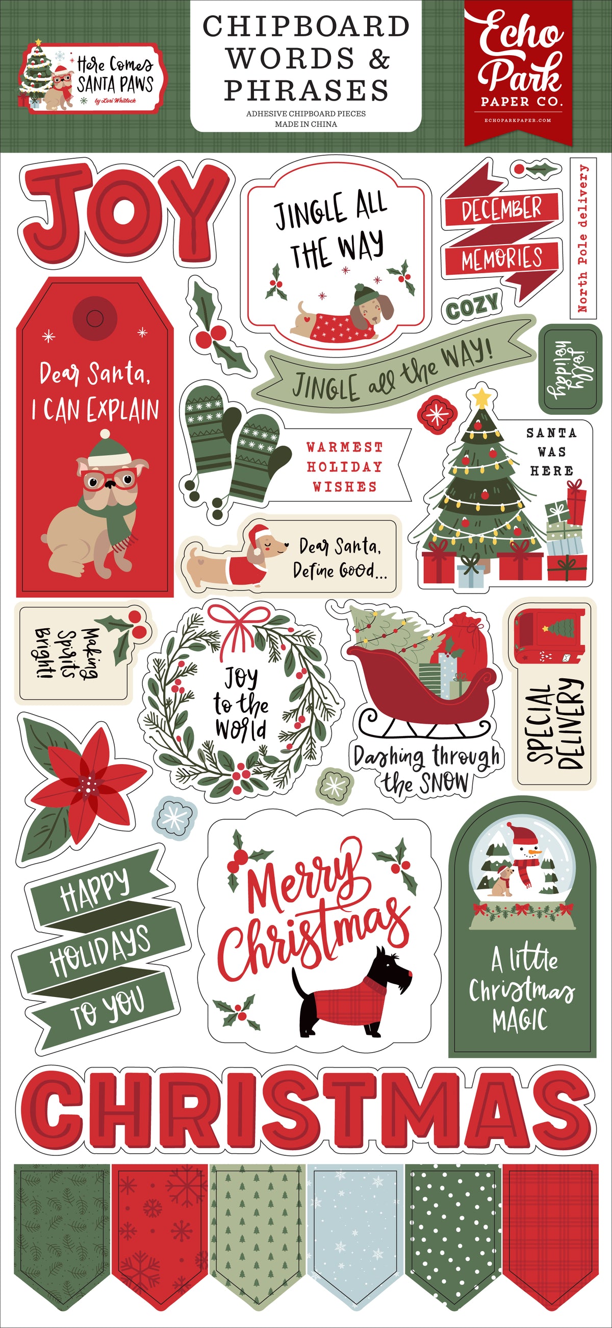 Echo Park - Here Comes Santa Paws Collection - 6 x 13 Chipboard Words And Phrases