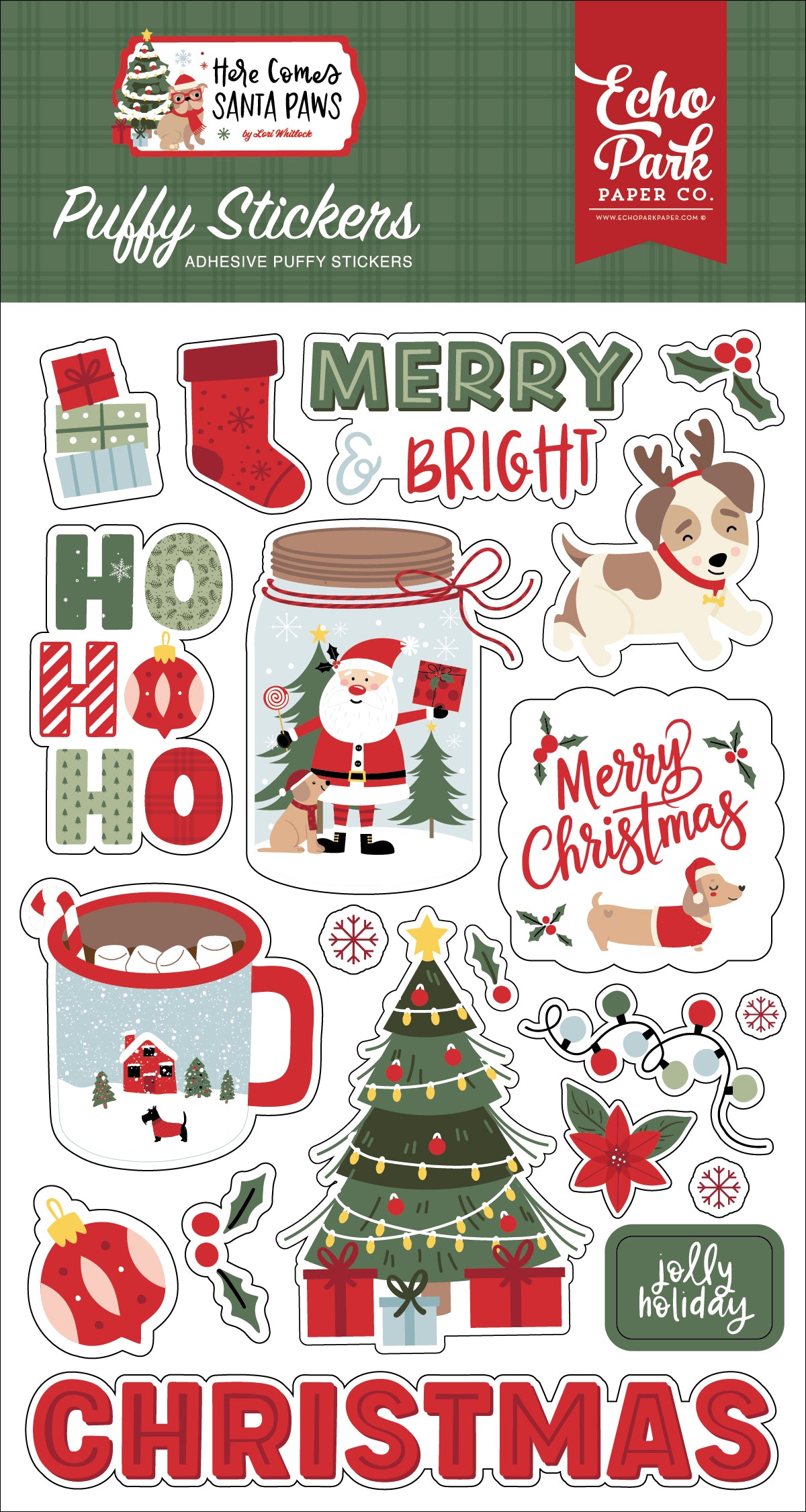 Echo Park - Here Comes Santa Paws Collection -Puffy Stickers