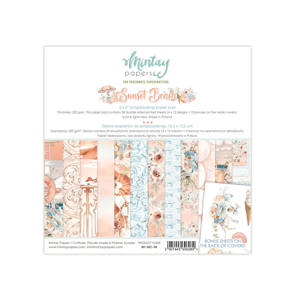 MINTAY *** SUNSET BEACH *** 6X6 DOUBLE SIDED DESIGNER SCRAPBOOKING PAPER PACK COLLECTION, CARDSTOCK