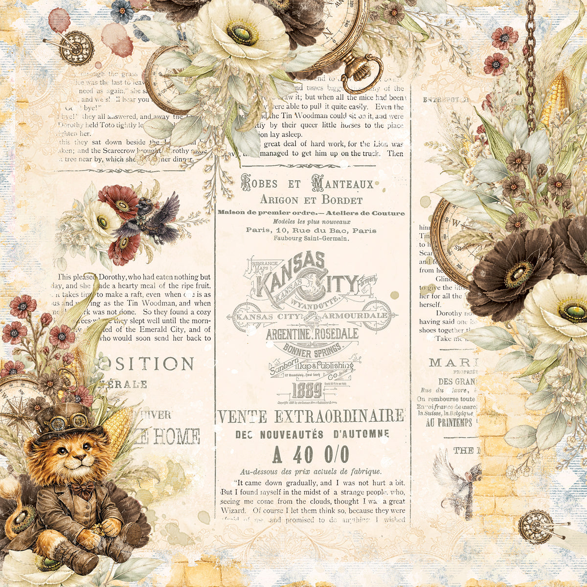 49 And Market - Chronicles Of Oz Collection - 12 x 12 Double Sided Paper - Softly Brave