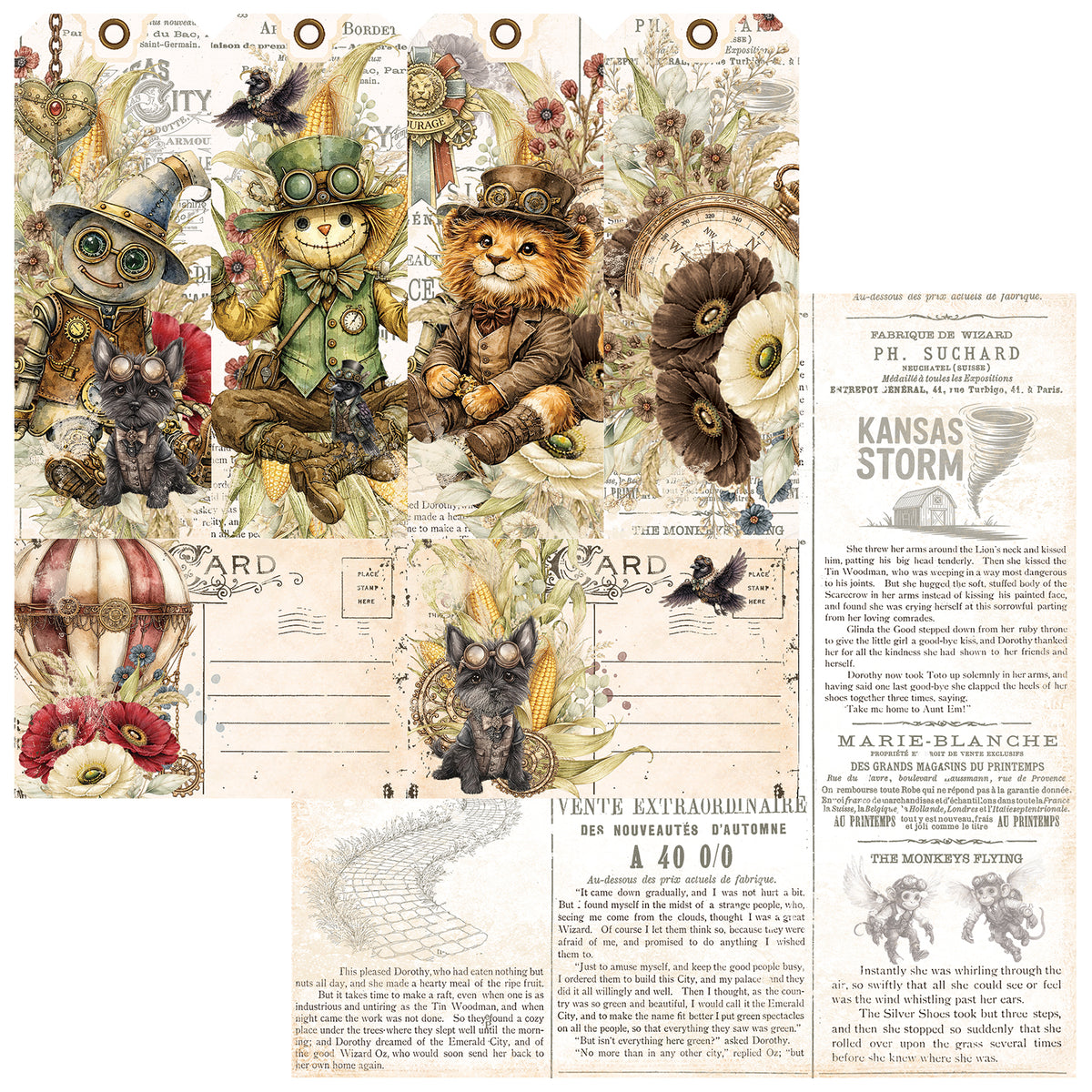 49 And Market - Chronicles Of Oz Collection - 12 x 12 Double Sided Paper - Postcards From Oz