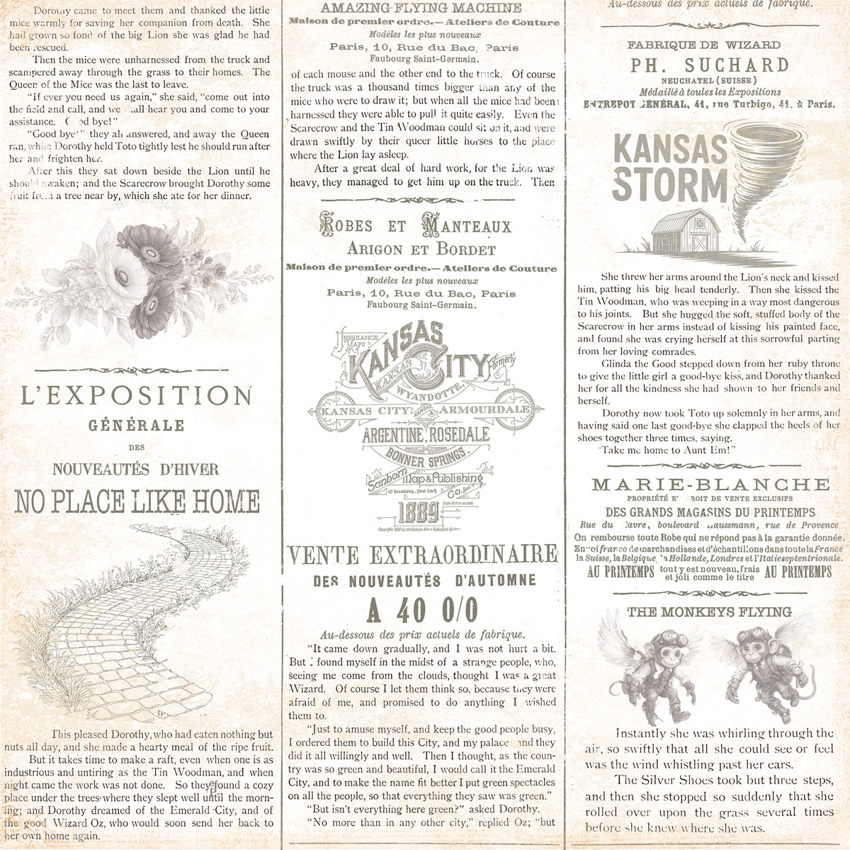 49 And Market - Chronicles Of Oz Collection - 12 x 12 Double Sided Paper - Postcards From Oz