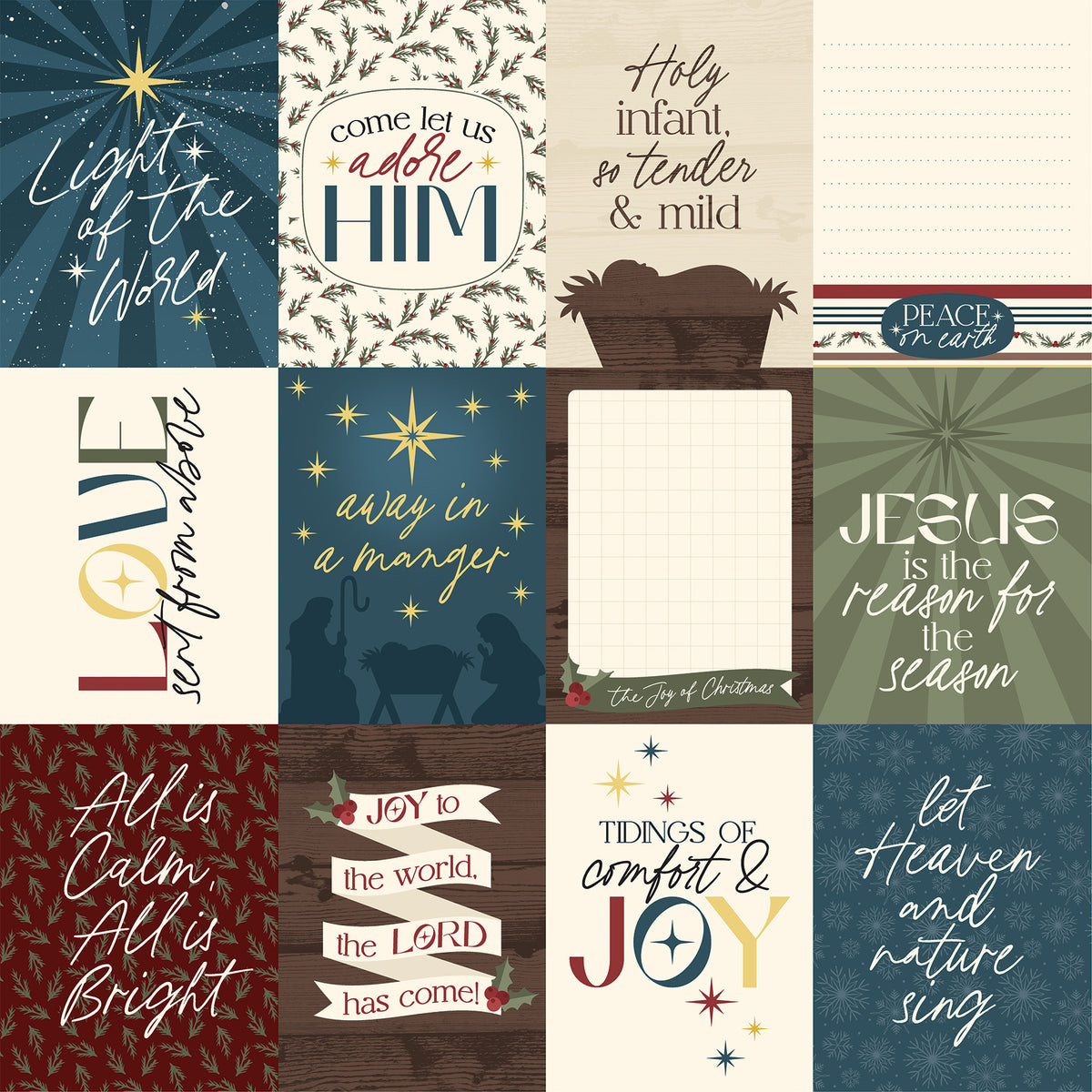 Echo Park - Joy To The World Collection - 12 x 12 Double Sided Paper - 3 x 4 Journaling Cards