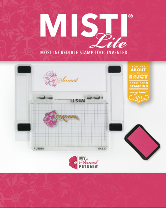 MISTI Lite stamp tool with pink background and branding