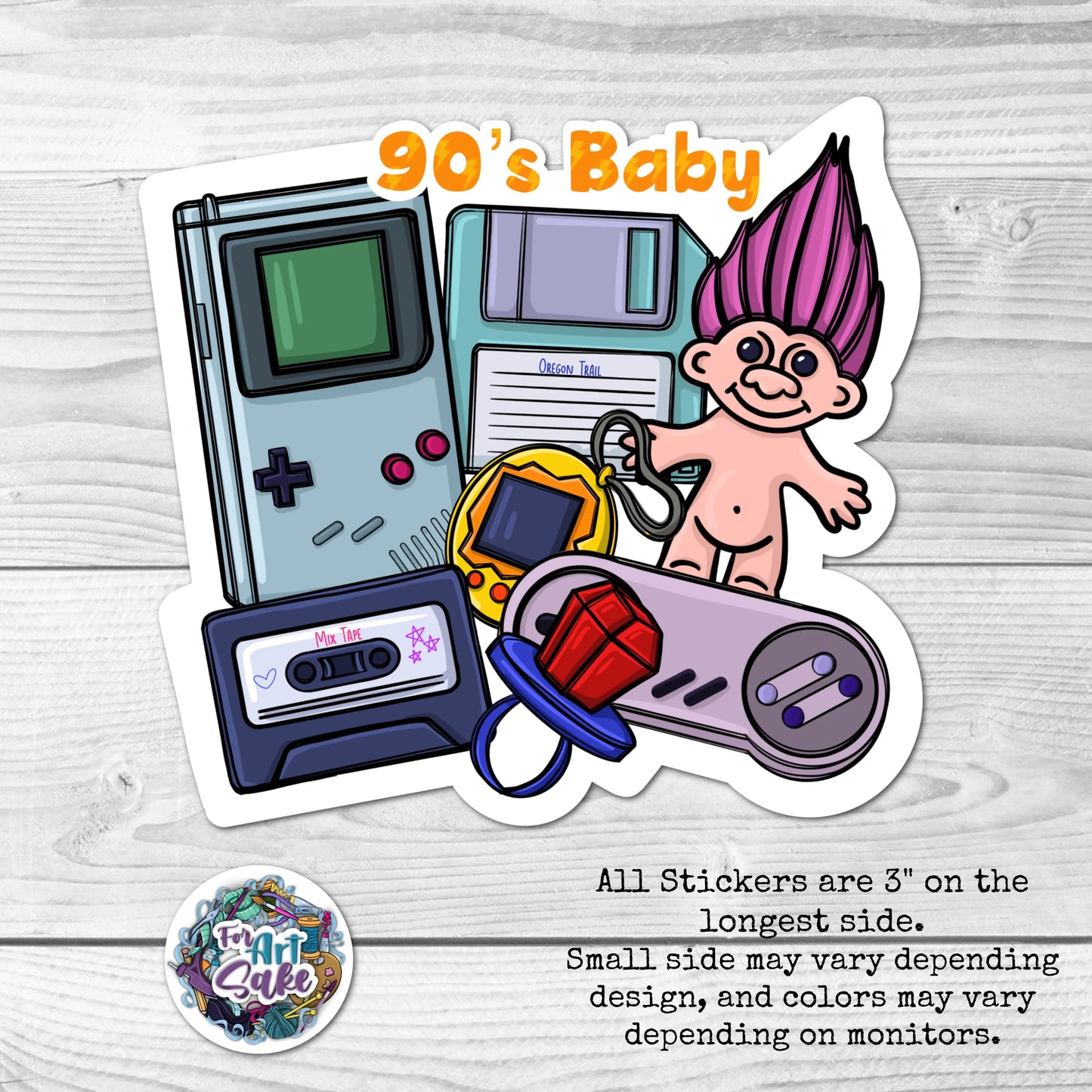 For Art Sake Stickers -  3" Sticker - 90's Baby
