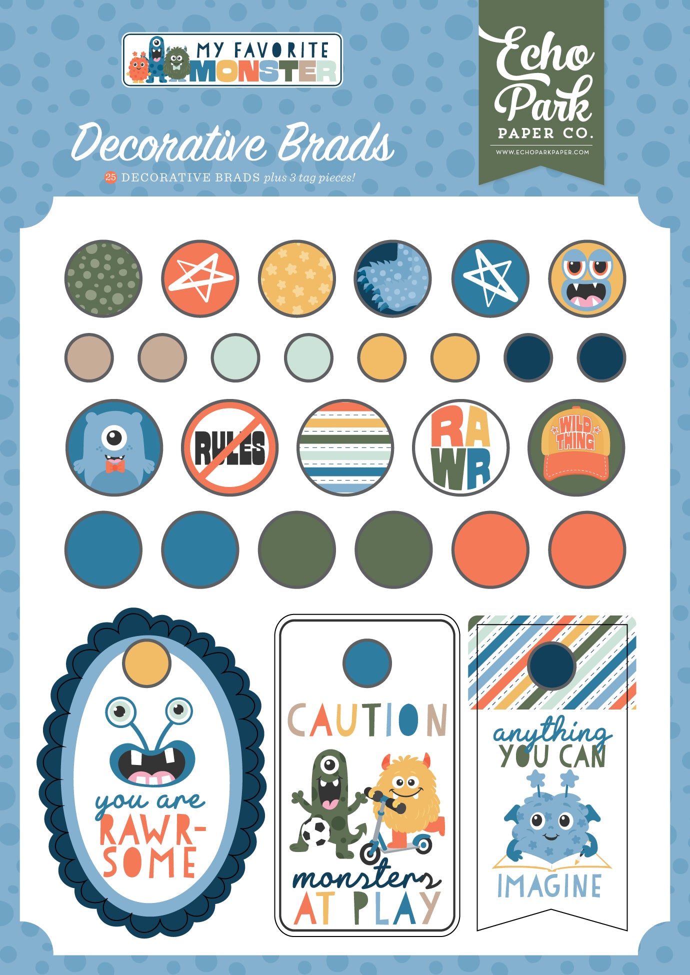 Echo Park - My Favorite Monster Collection - Self Adhesive Decorative Brads