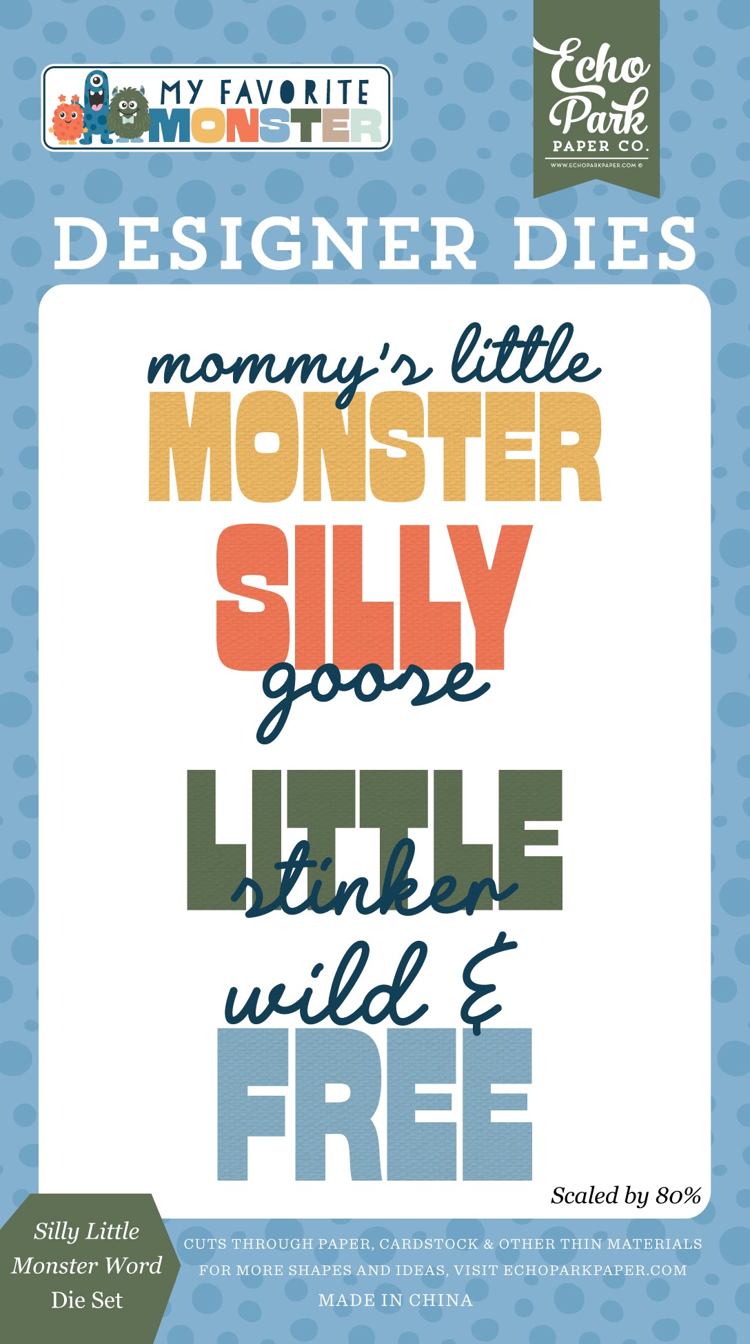 Echo Park - My Favorite Monster Collection - Designer Dies - Silly Little Monster Words