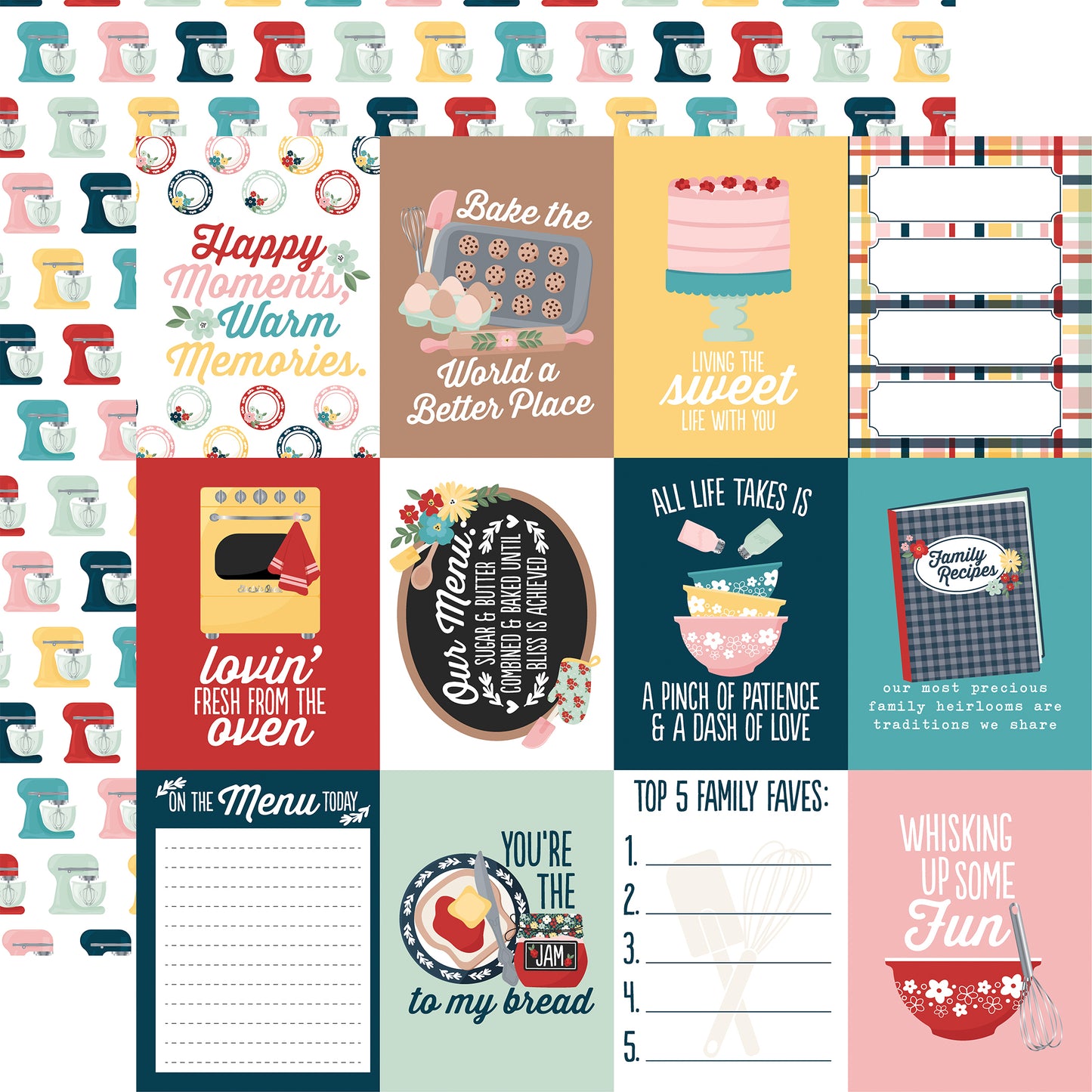 Echo Park - Mom's Kitchen Collection - 12 x 12  Double Sided Paper -3 x 4 Journaling Cards