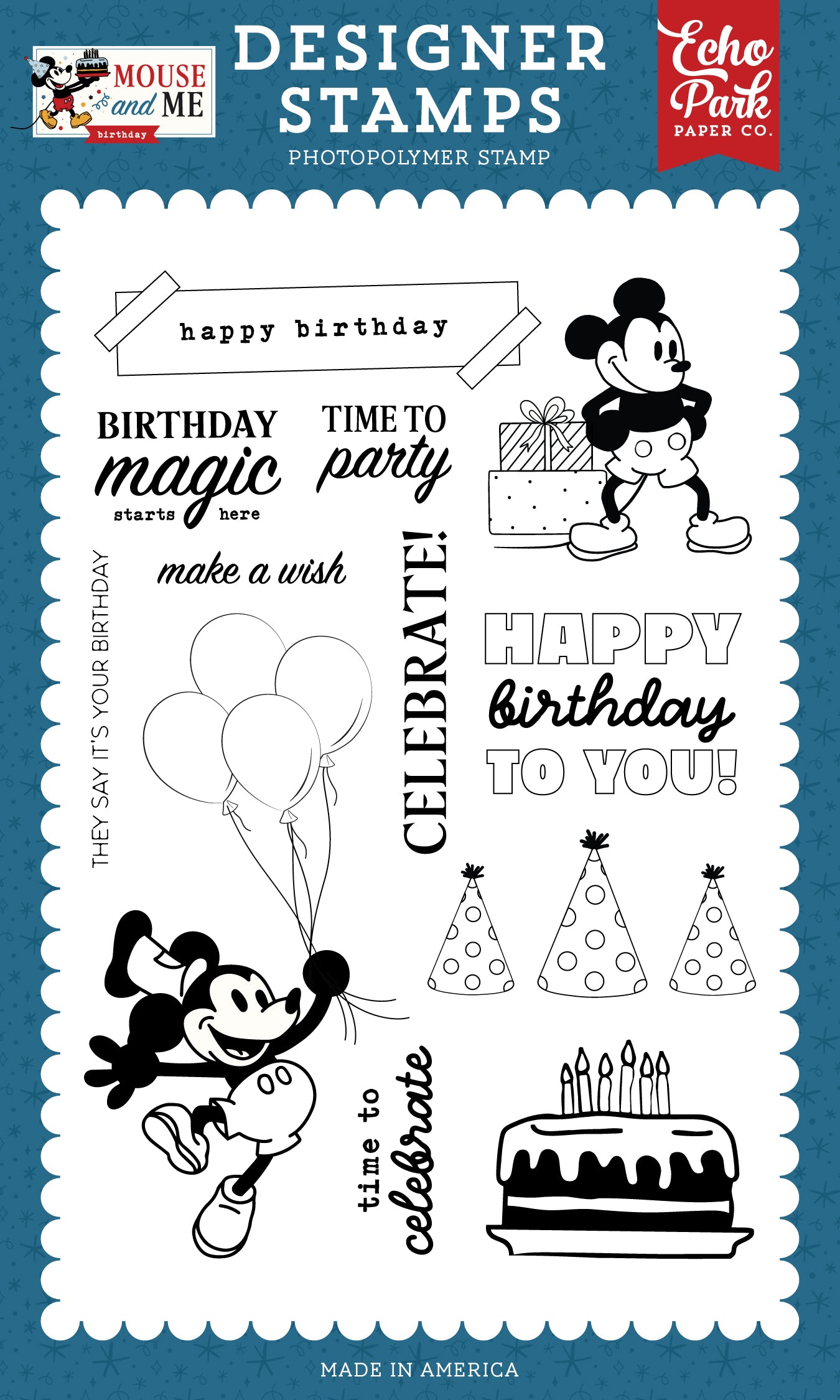 Echo Park - Mouse And Me Birthday Collection - Clear Photopolymer Stamps - Celebrate Mouse