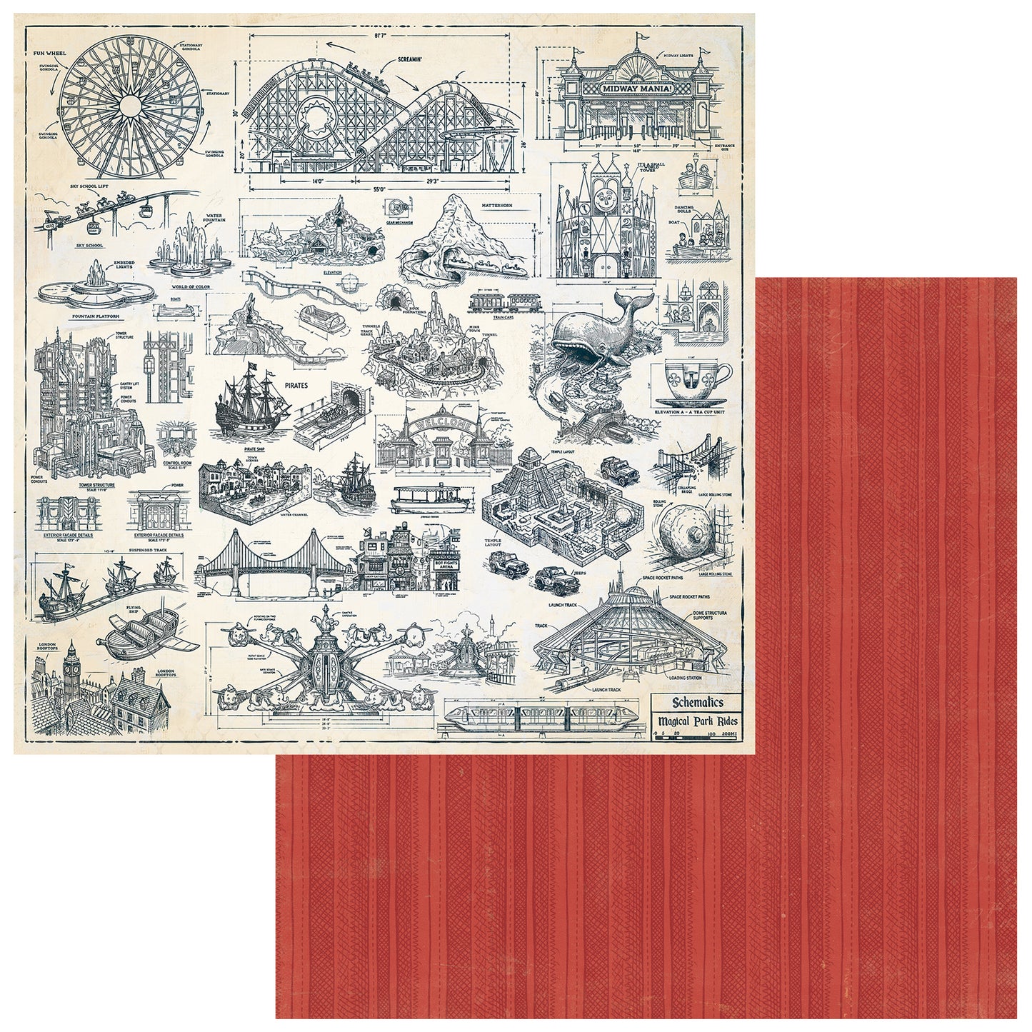49 and Market - Mouse And Co Collection - 12 x 12 Double Sided Paper - Park Blueprint