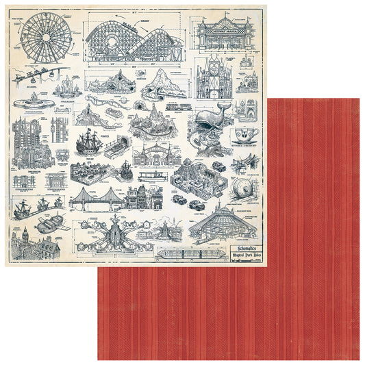 49 and Market - Mouse And Co Collection - 12 x 12 Double Sided Paper - Park Blueprint