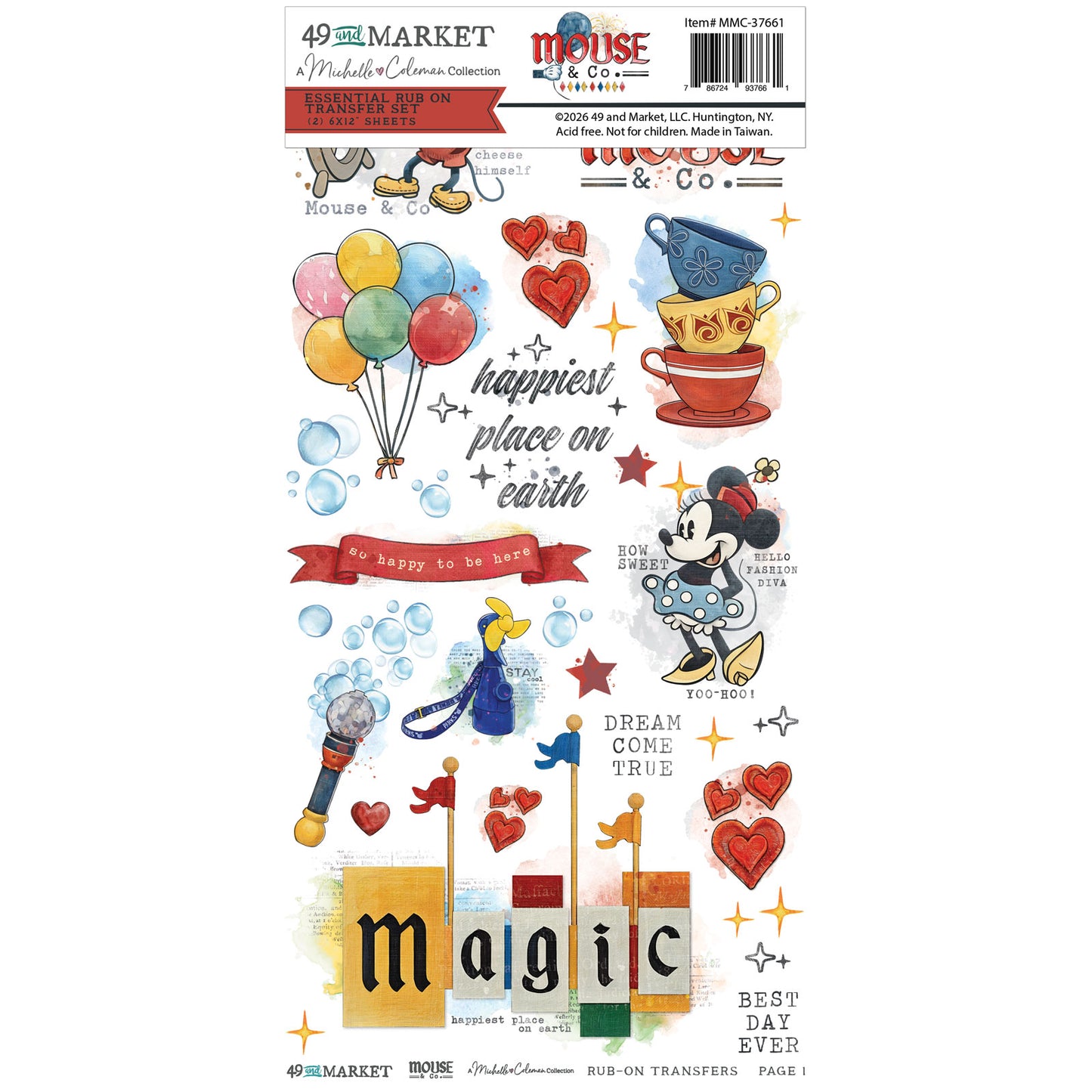 49 and Market - Mouse And Co Collection -  6 x 12 Essential Rub-Ons