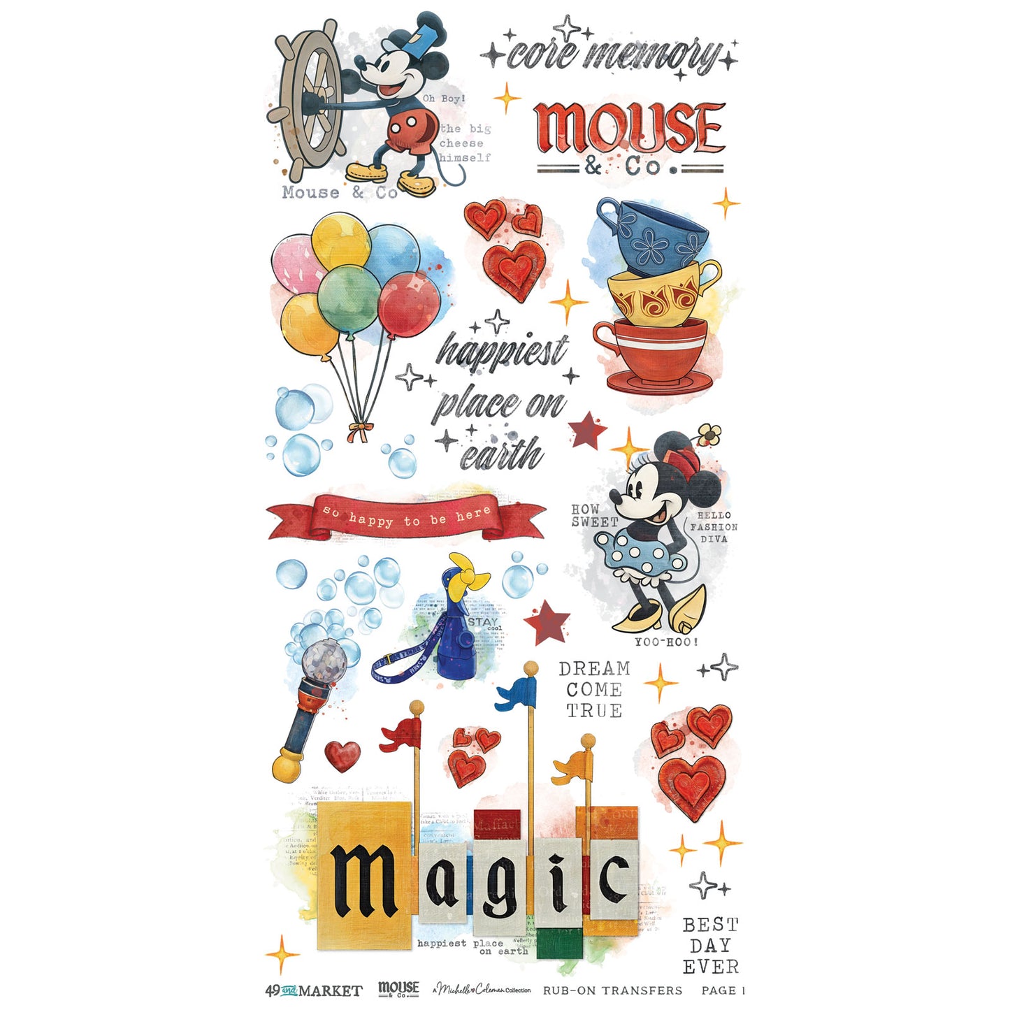 49 and Market - Mouse And Co Collection -  6 x 12 Essential Rub-Ons