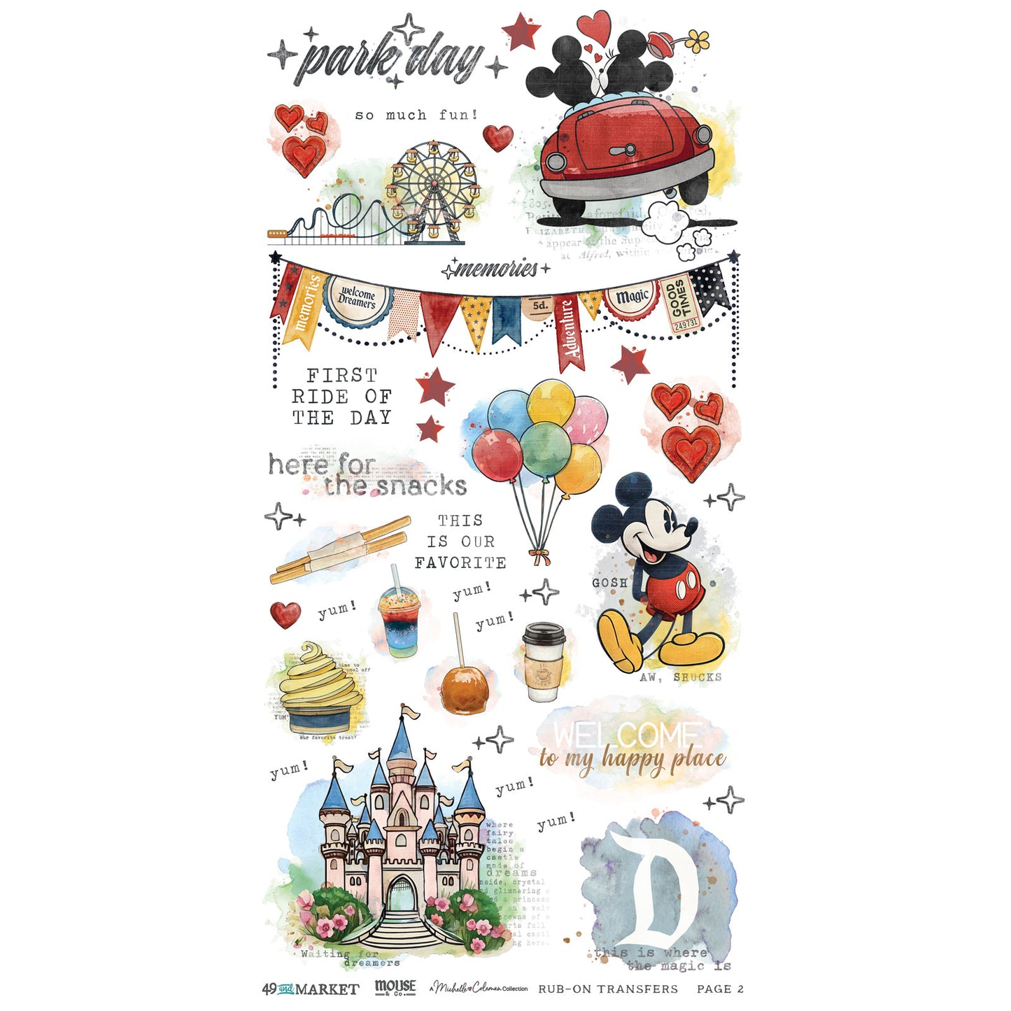 49 and Market - Mouse And Co Collection -  6 x 12 Essential Rub-Ons