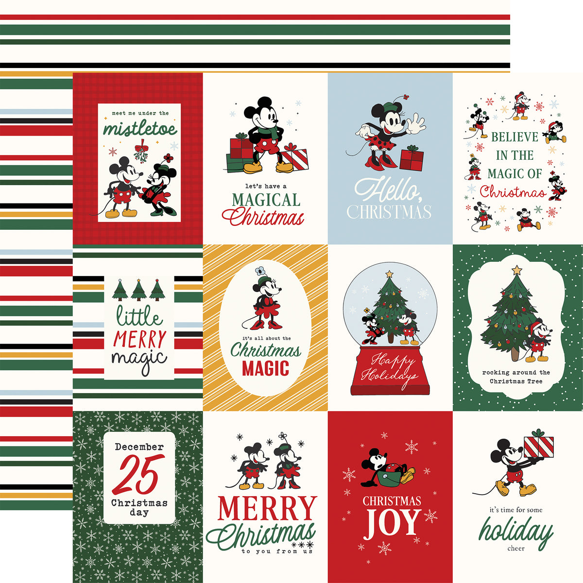 Echo Park - Mouse And Me Christmas Collection - 12 x 12 Double Sided Paper - 3 x 4 Journaling Cards