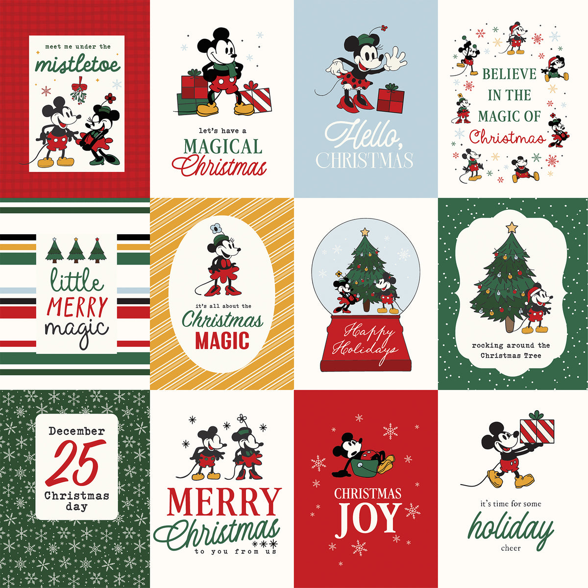 Echo Park - Mouse And Me Christmas Collection - 12 x 12 Double Sided Paper - 3 x 4 Journaling Cards
