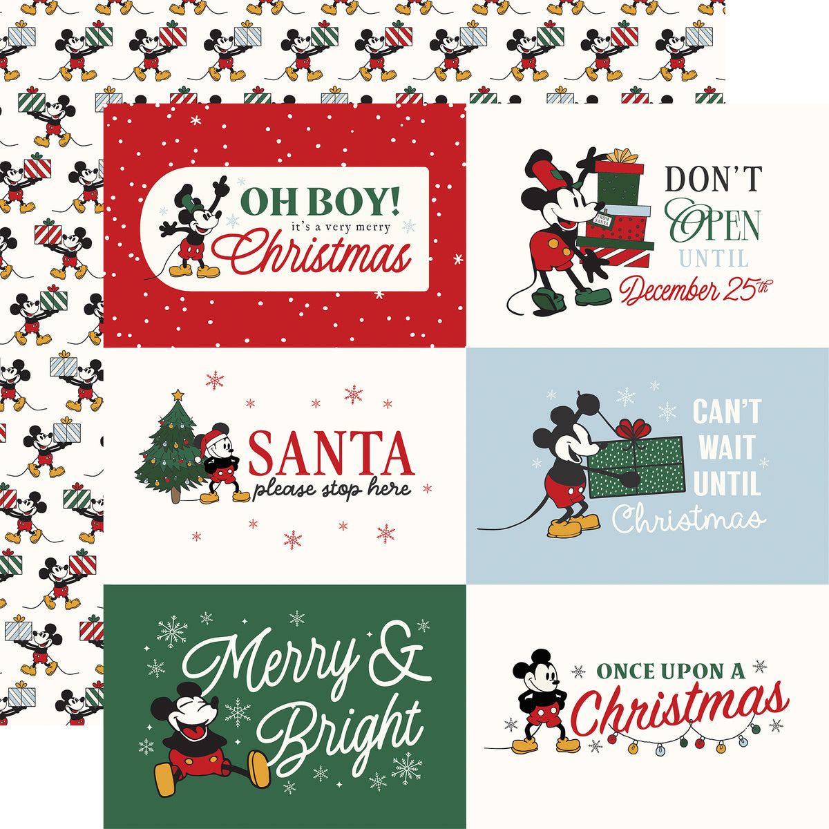 Echo Park - Mouse And Me Christmas Collection - 12 x 12 Double Sided Paper - 6 x 4 Journaling Cards