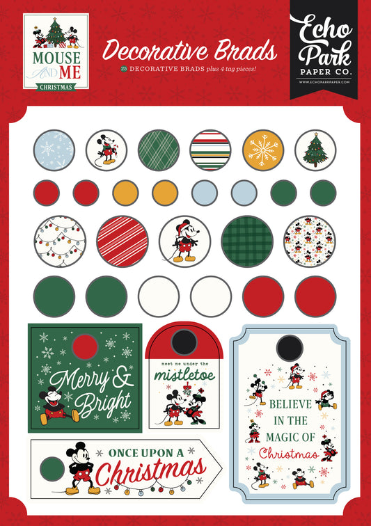 Echo Park - Mouse And Me Christmas Collection - Self Adhesive Decorative Brads