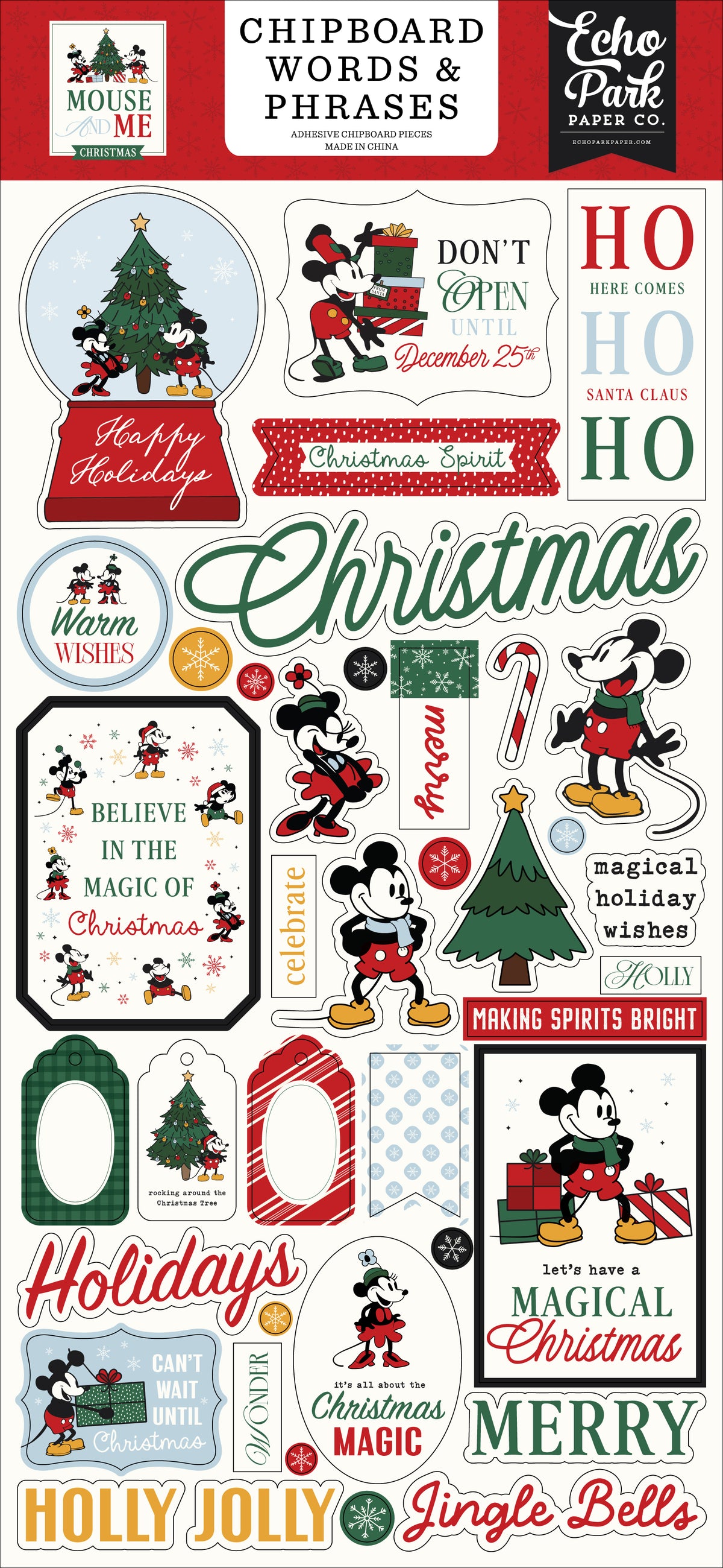 Carta Bella Paper - Mouse And Me Christmas Collection - 6 x 13 Chipboard Words And Phrases