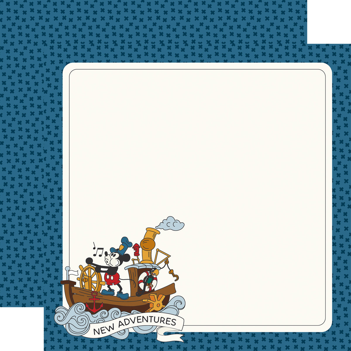 Echo Park - Mouse And Me Page Frames Collection - 12 x 12  Double Sided Paper - Sailing Mouse Page Frame