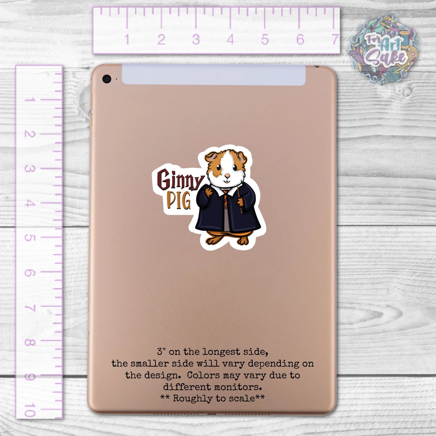 For Art Sake Stickers -  Wizard Pun Series- Ginny Pig 3" Sticker
