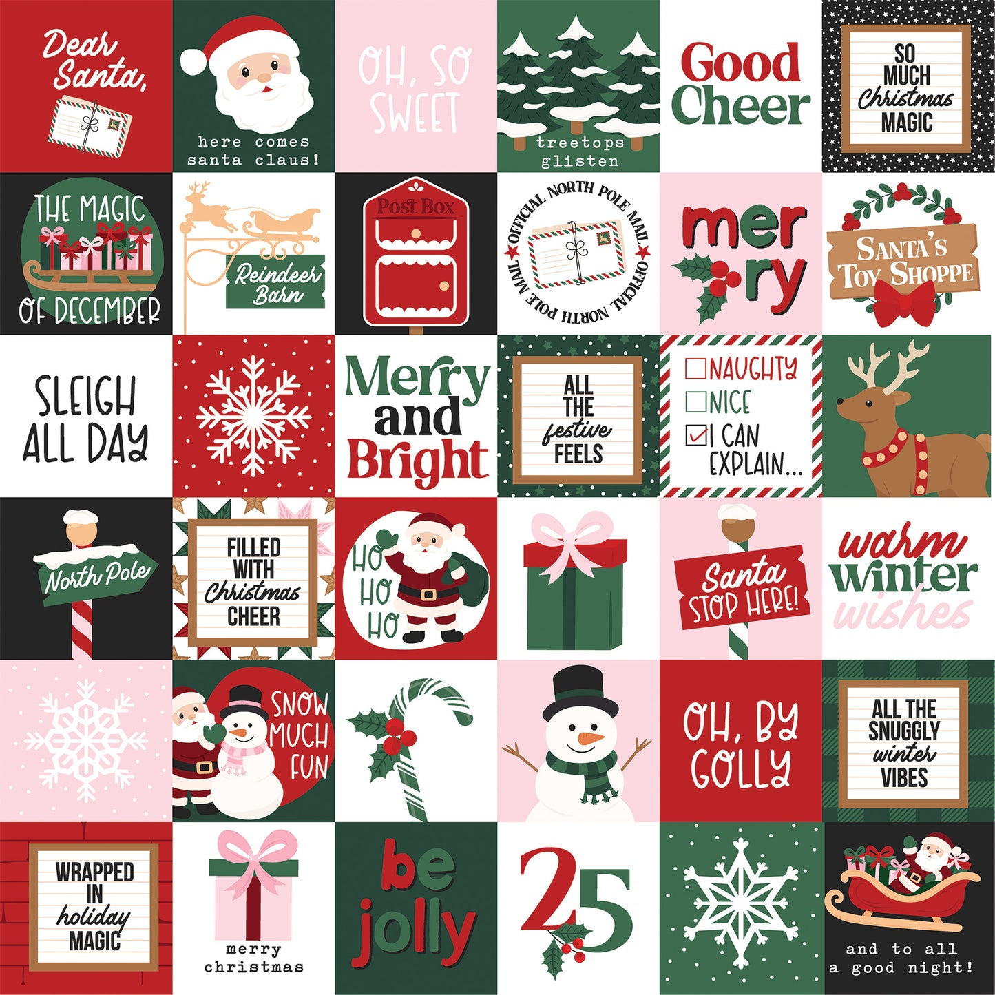 Echo Park -North Pole Christmas Collection - 12 x 12 Double Sided Paper - 2x2 Journaling Cards
