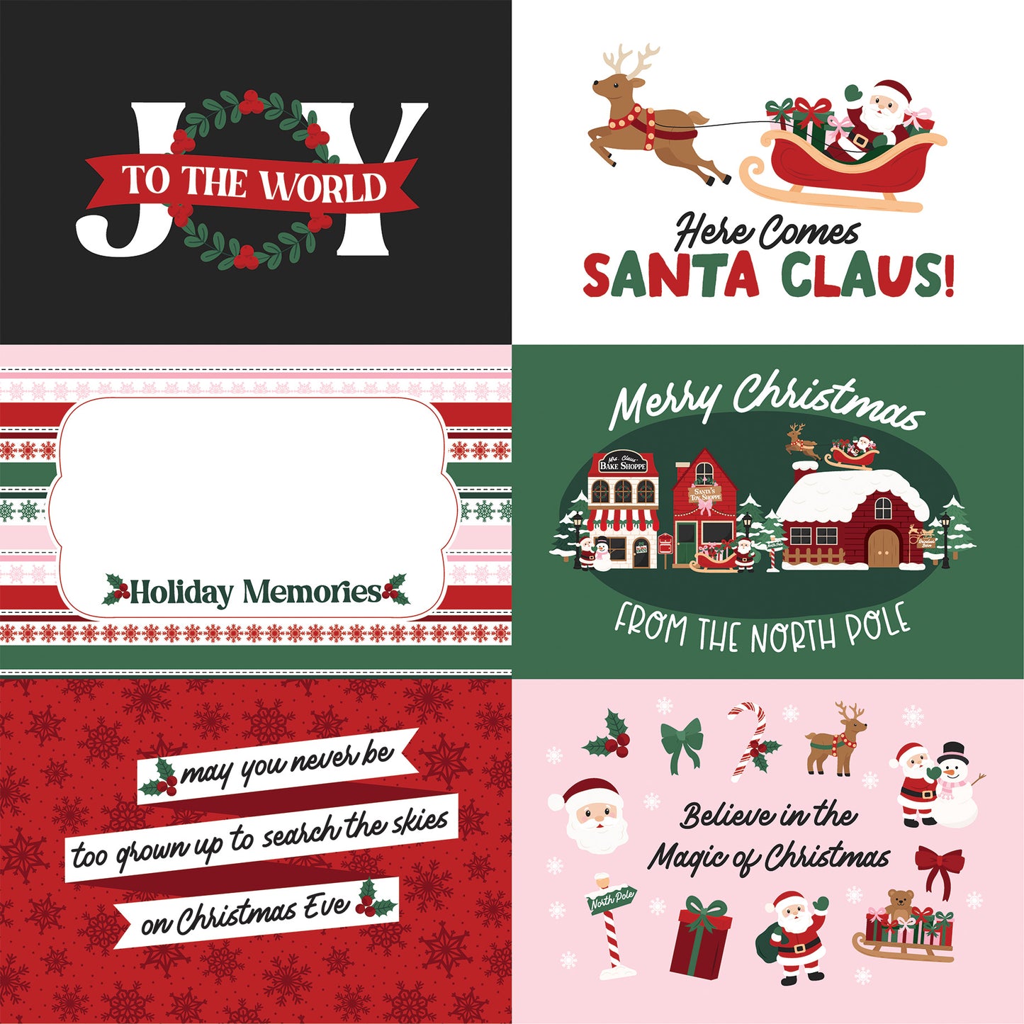 Echo Park -North Pole Christmas Collection - 12 x 12 Double Sided Paper - 6x4 Journaling Cards