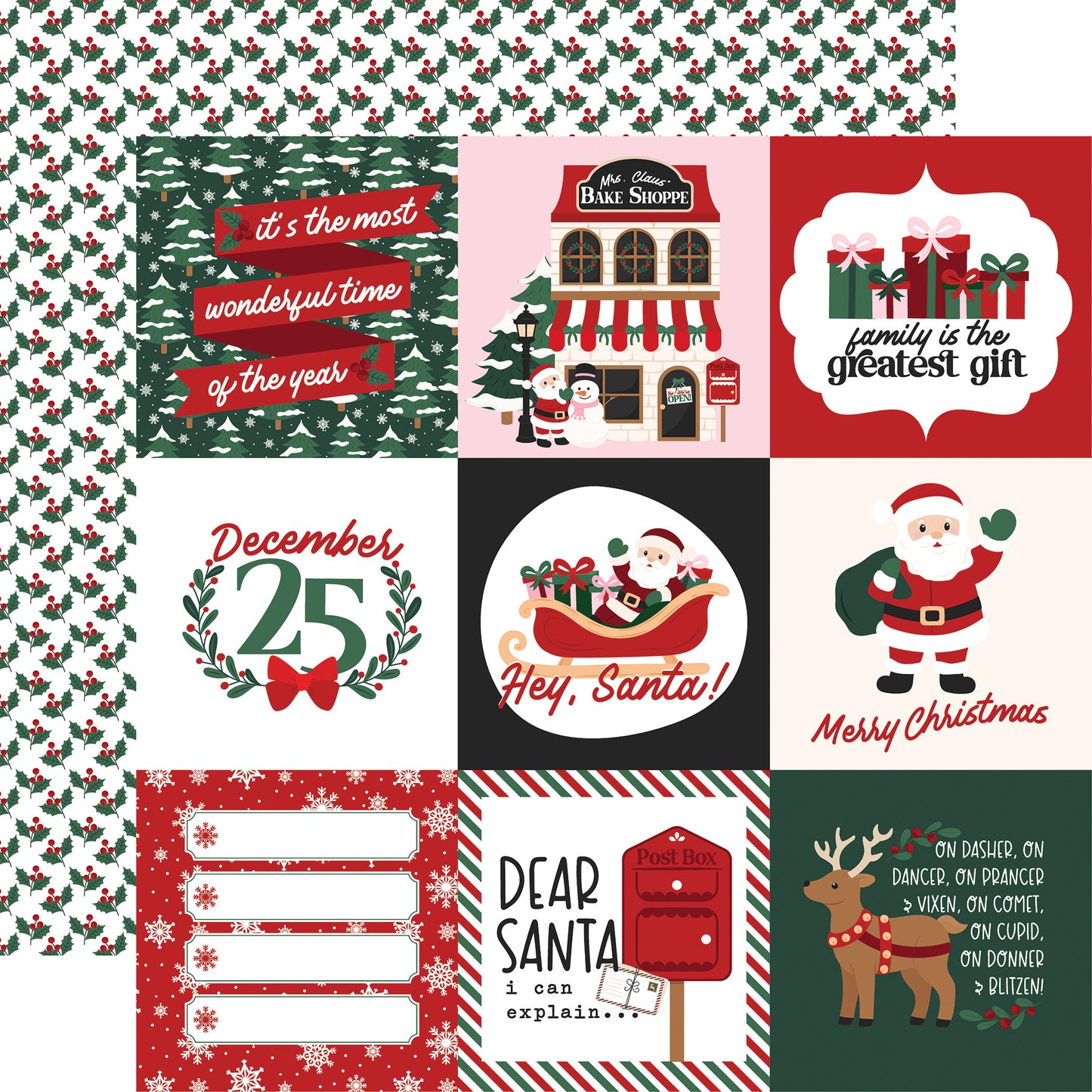 Echo Park -North Pole Christmas Collection - 12 x 12 Double Sided Paper - 4x4 Journaling Cards