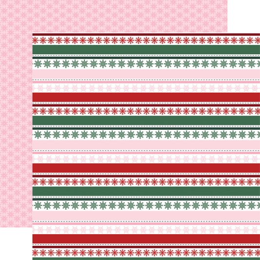 Echo Park -North Pole Christmas Collection - 12 x 12 Double Sided Paper - Snowflake Stripes