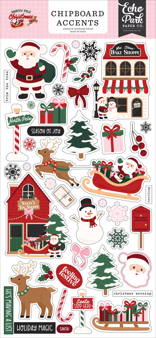 Echo Park -North Pole Christmas Collection - 6x13 Chipboard Accents