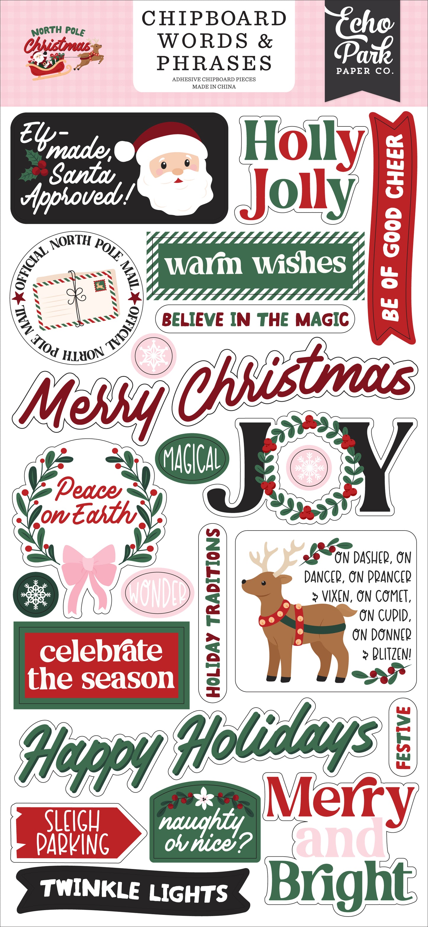 Echo Park - North Pole Christmas Collection - 6x13 Chipboard Accents - Words And Phrases