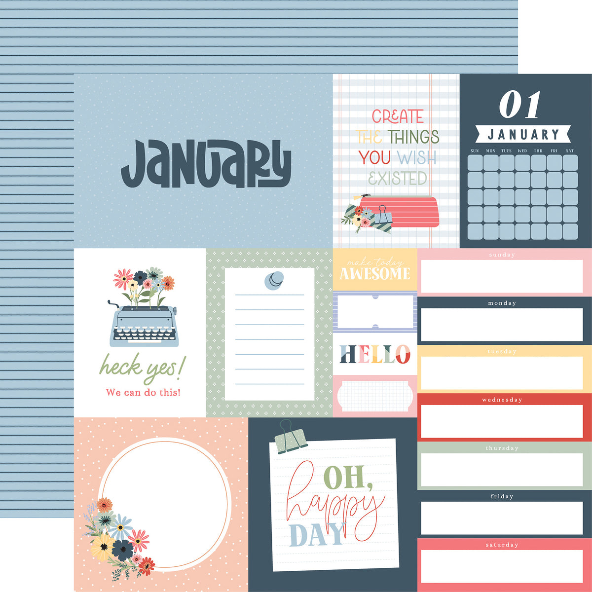Echo Park - One Day At A Time Collection - 12 x 12 Double-Sided Paper - January
