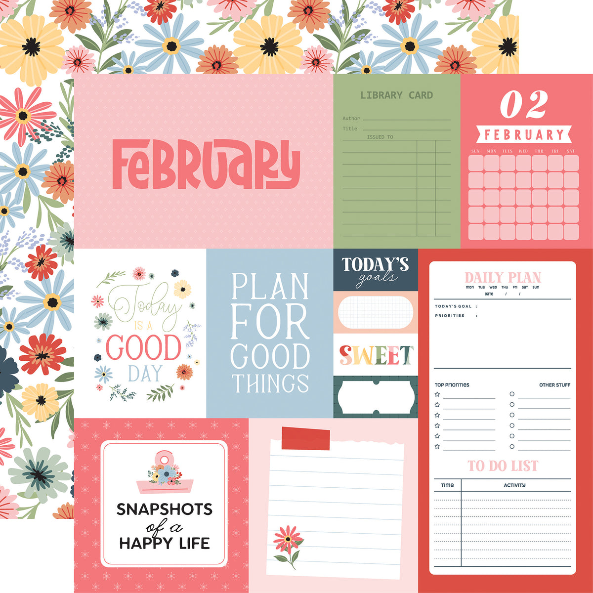 Echo Park - One Day At A Time Collection - 12 x 12 Double-Sided Paper - February
