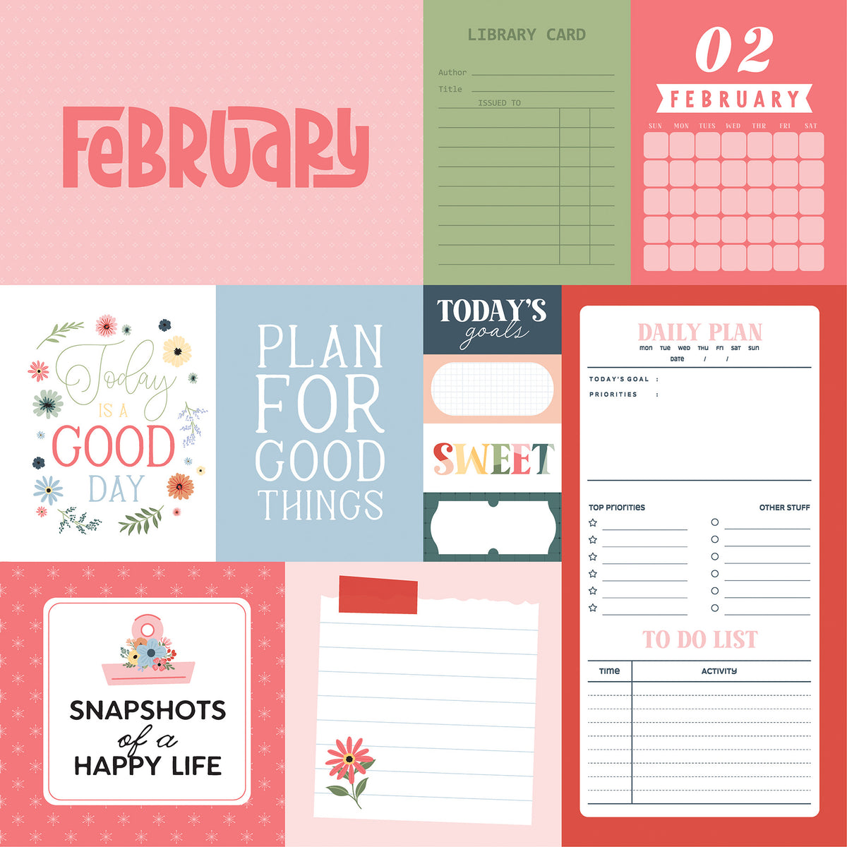 Echo Park - One Day At A Time Collection - 12 x 12 Double-Sided Paper - February