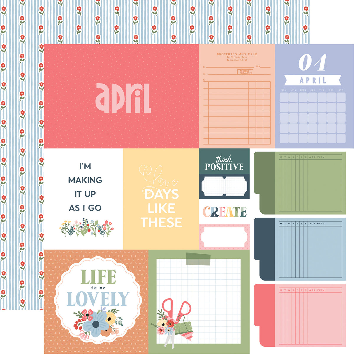 Echo Park - One Day At A Time Collection - 12 x 12 Double-Sided Paper - April