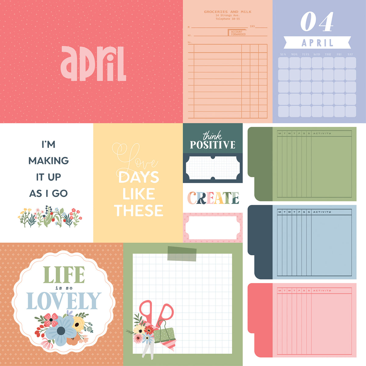 Echo Park - One Day At A Time Collection - 12 x 12 Double-Sided Paper - April