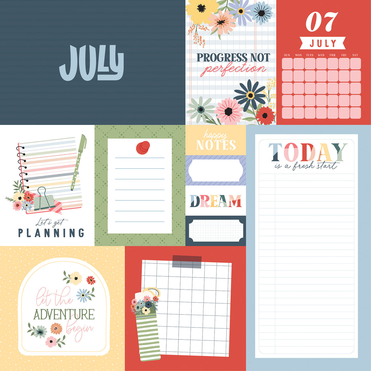 Echo Park - One Day At A Time Collection - 12 x 12 Double-Sided Paper - July
