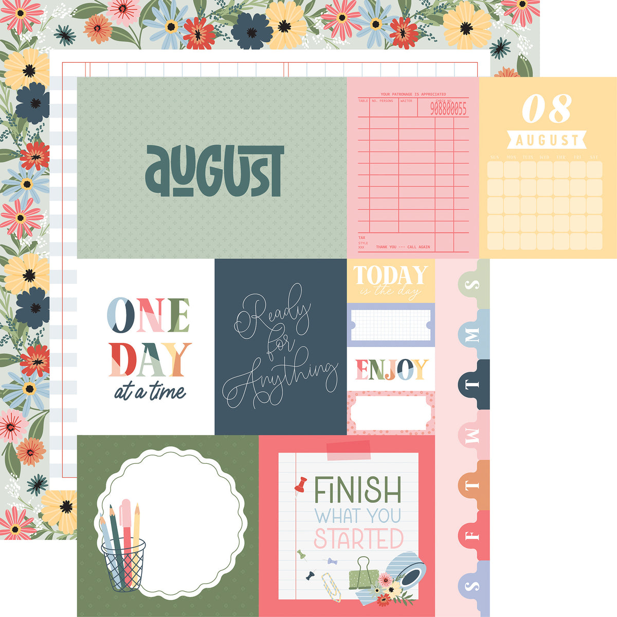 Echo Park - One Day At A Time Collection - 12 x 12 Double-Sided Paper - August