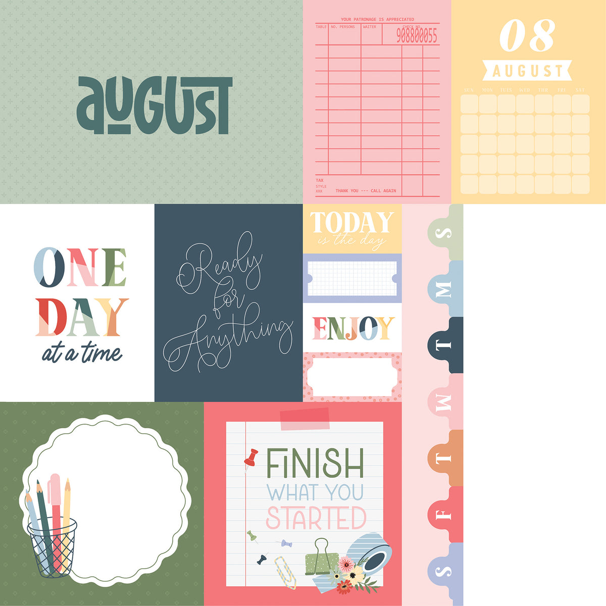 Echo Park - One Day At A Time Collection - 12 x 12 Double-Sided Paper - August