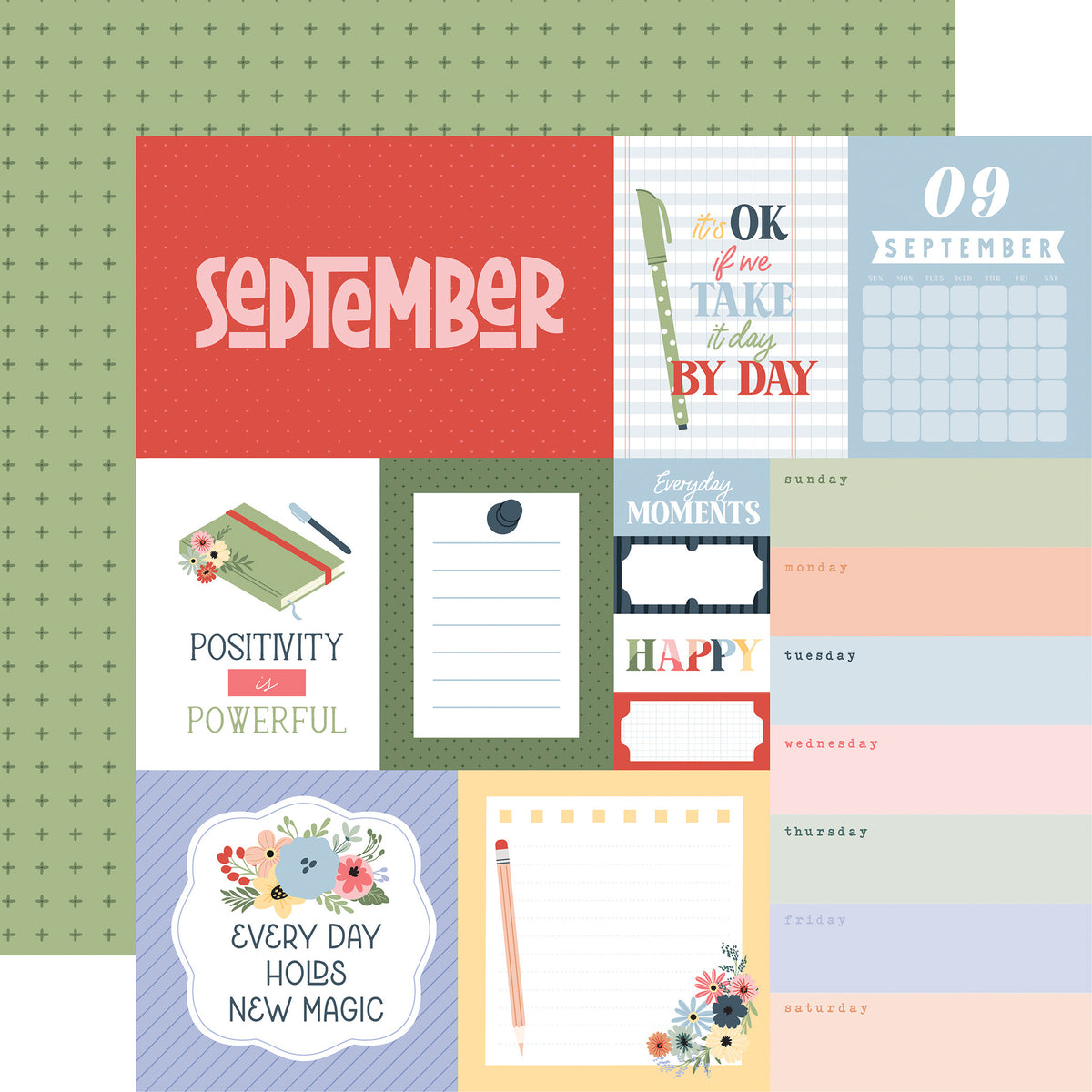 Echo Park - One Day At A Time Collection - 12 x 12 Double-Sided Paper - September