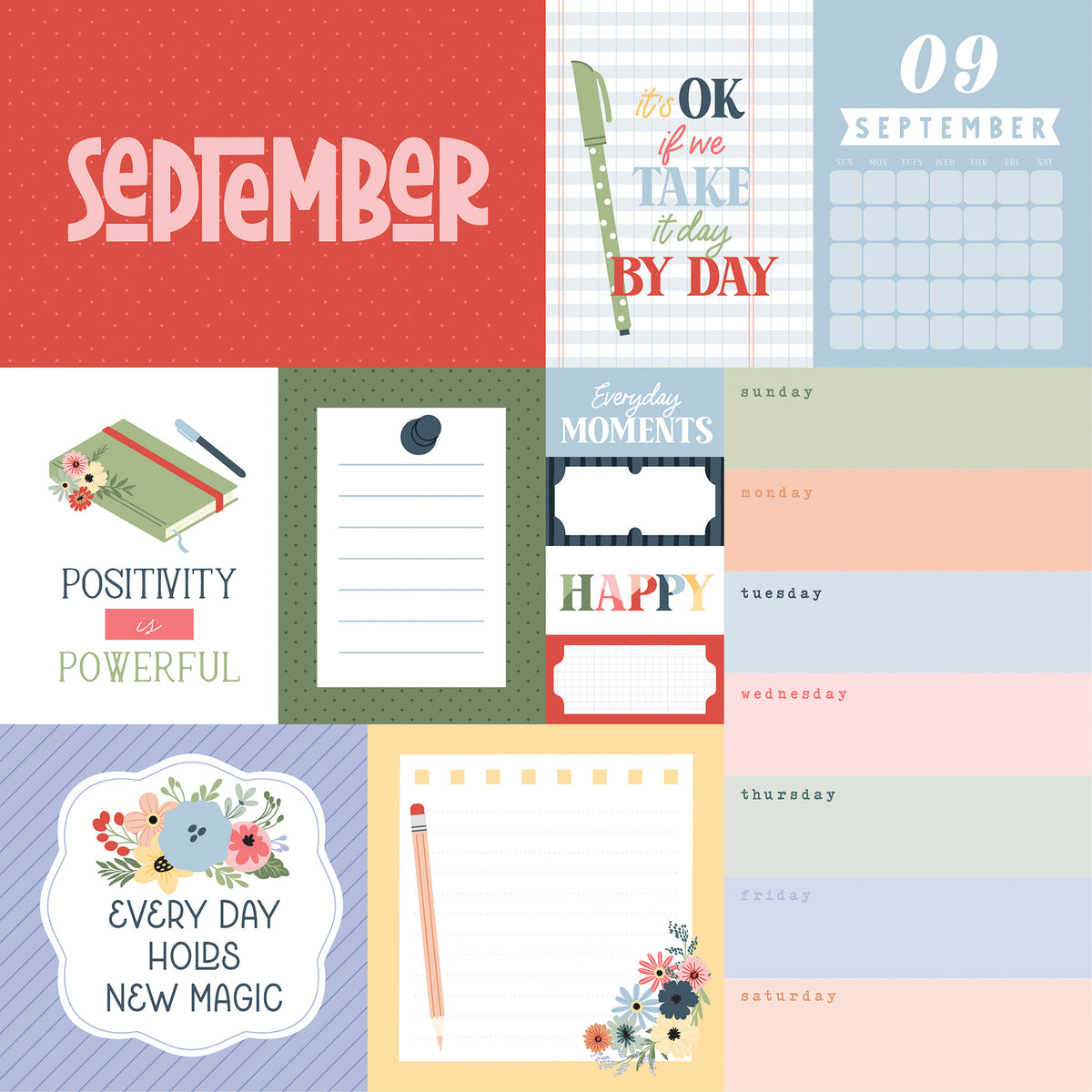 Echo Park - One Day At A Time Collection - 12 x 12 Double-Sided Paper - September