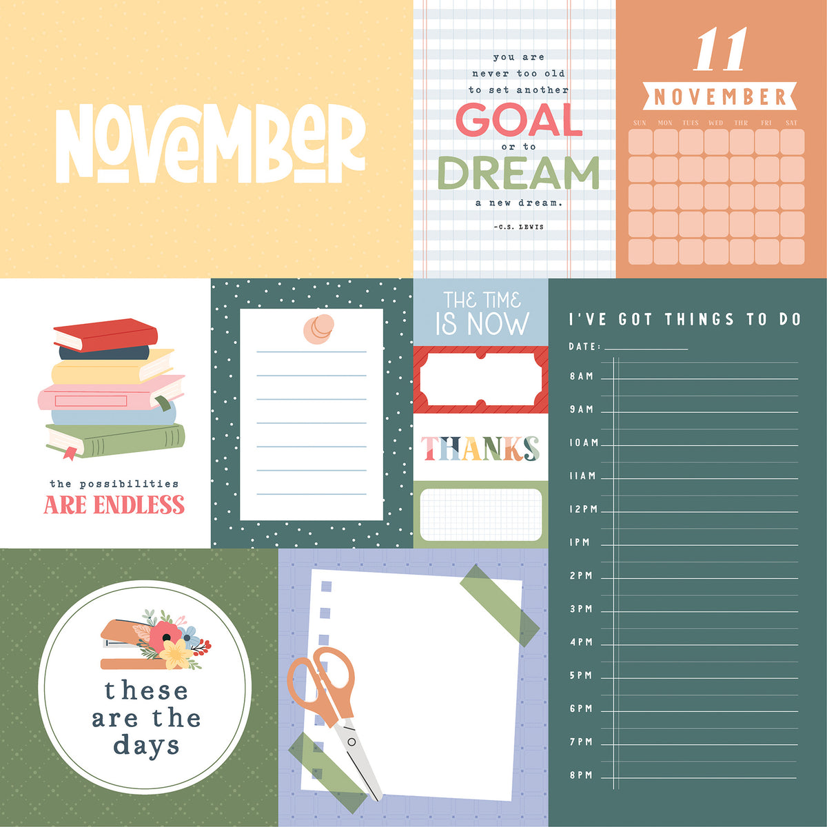 Echo Park - One Day At A Time Collection - 12 x 12 Double-Sided Paper - November