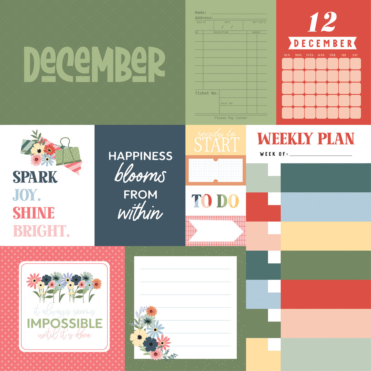 Echo Park - One Day At A Time Collection - 12 x 12 Double-Sided Paper - December