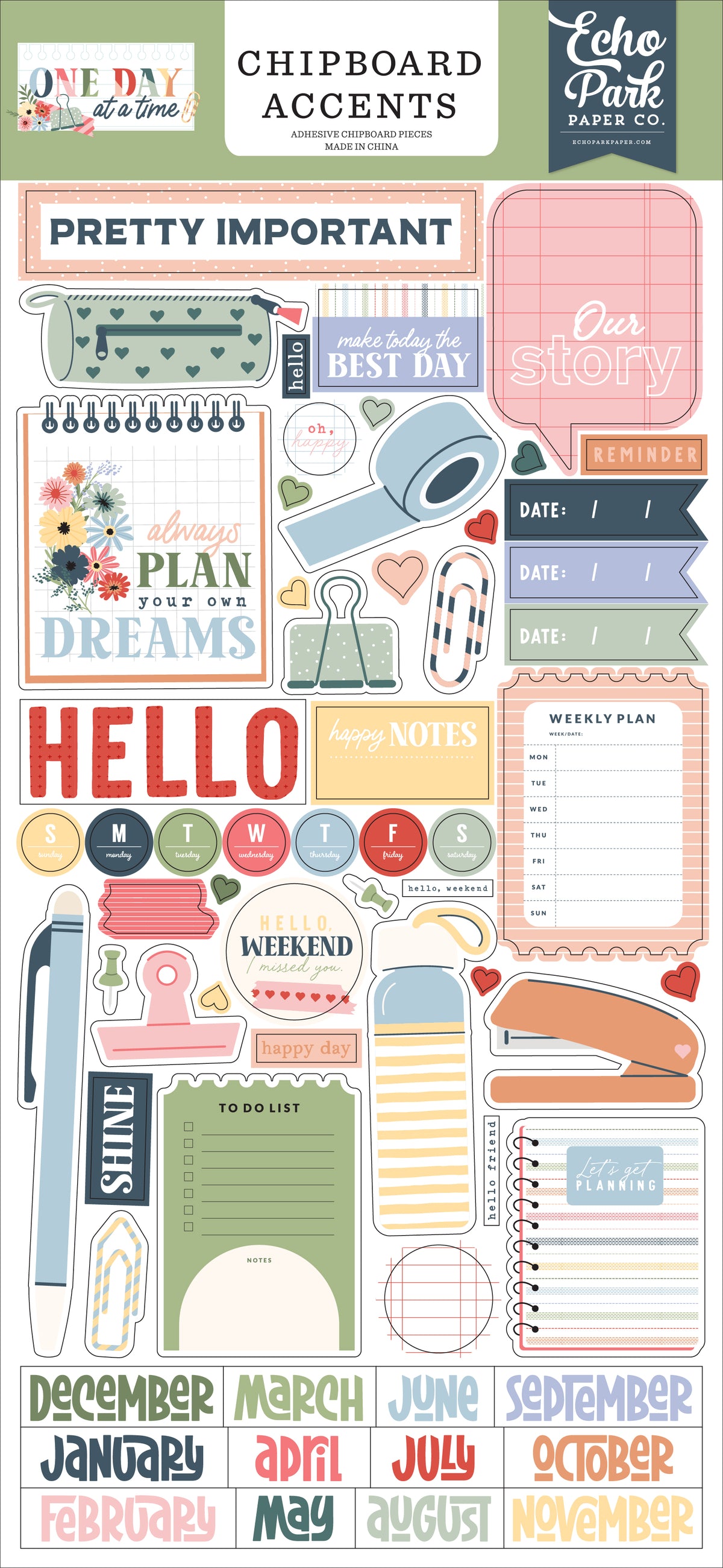 Echo Park - One Day At A Time Collection - 6 x 12 Chipboard Accents