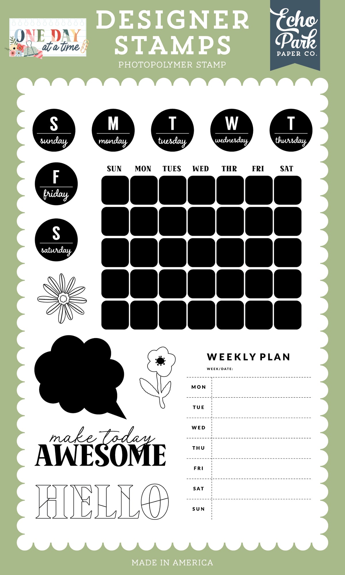 Echo Park - One Day At A Time Collection - Clear Photopolymer Stamps - Weekly Plan