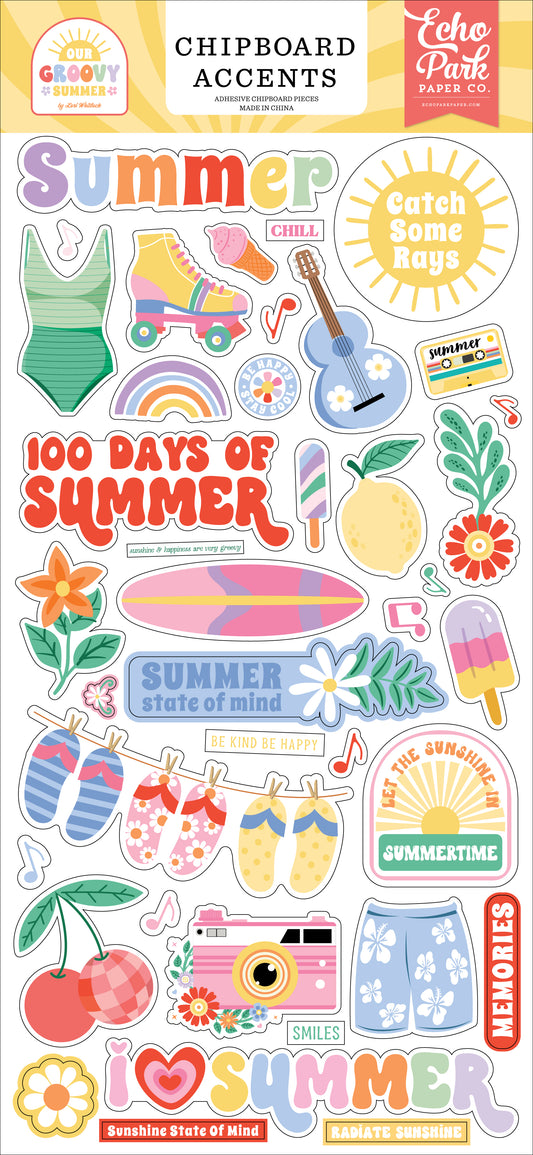 Echo Park - Our Groovy Summer Collection - Chipboard Accents