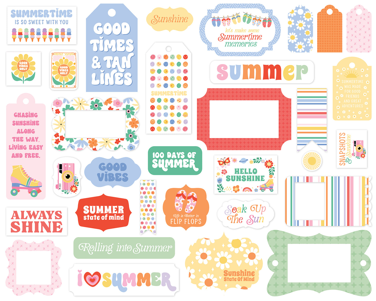 Echo Park - Our Groovy Summer Collection - Ephemera - Frames And Tags