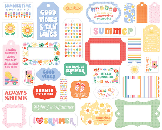 Echo Park - Our Groovy Summer Collection - Ephemera - Frames And Tags