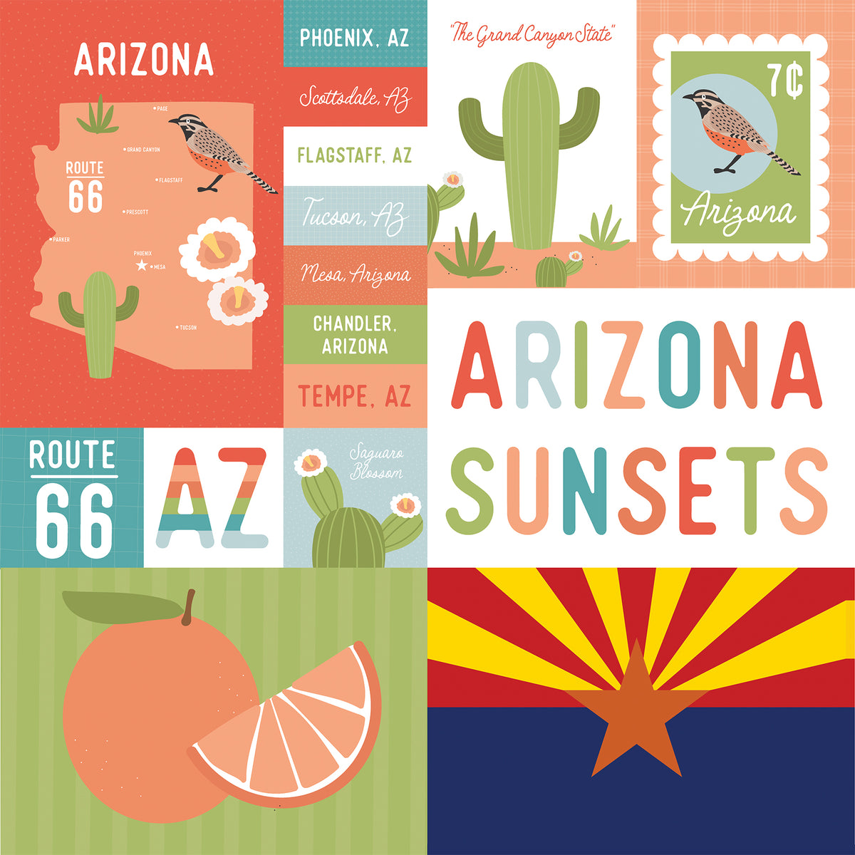 Arizona Paper Map Echo Park - Our United States Collection - 12 x 12 Double Sided Paper ...
